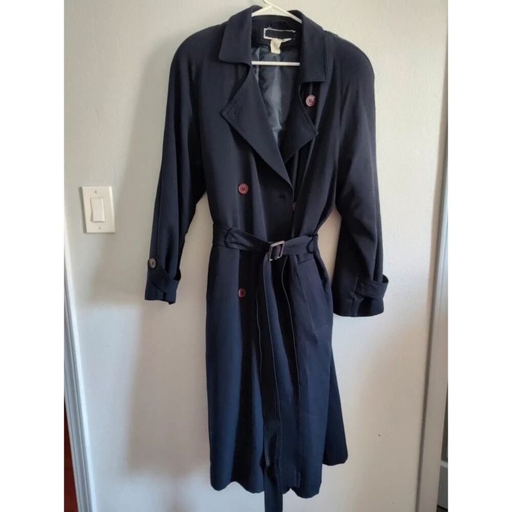 Navy blue trench coat warm 3M Thinsulate insulation long 10R vintage airlines